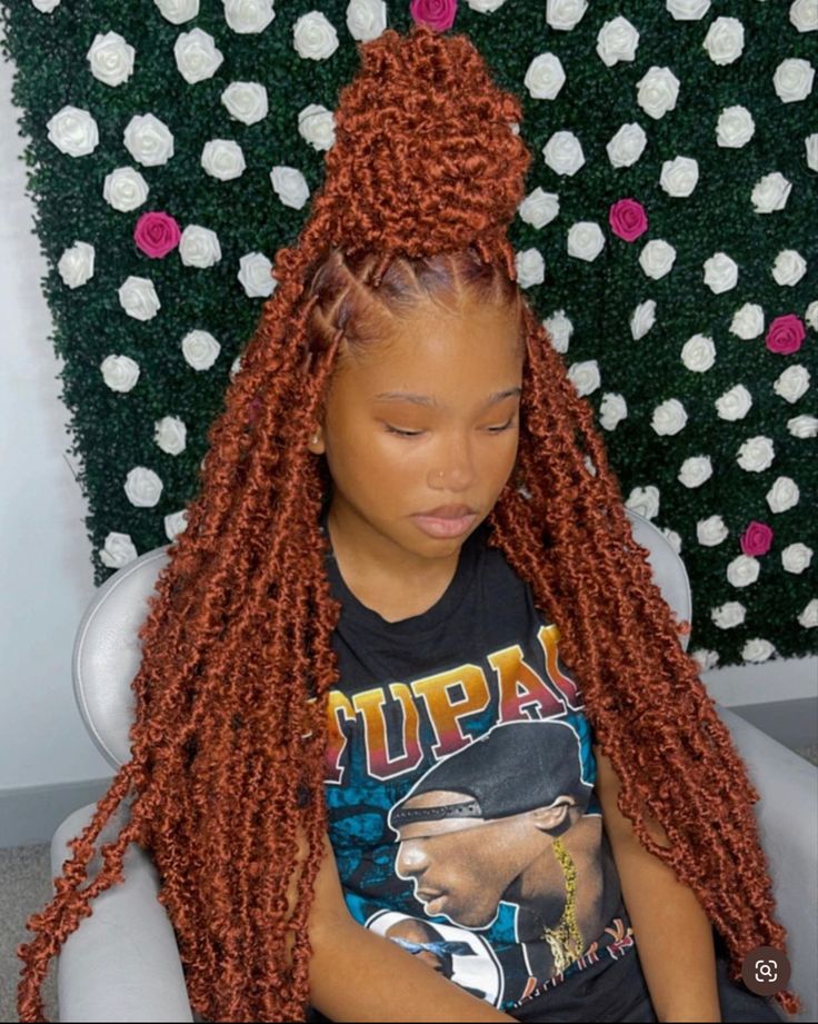 Soft Locs Orange, Orange Butterfly Locs Black Women, Burnt Orange Soft Locs, Ginger Locs Hairstyles, Ginger Butterfly Locs Long, Ginger Fox Locs, Color 350 Soft Locs, Butterfly Locs Hairstyle Color, Ginger Bohemian Locs