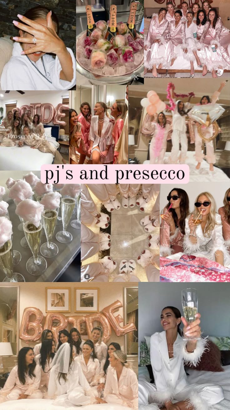 the collage shows people dressed in pink and white