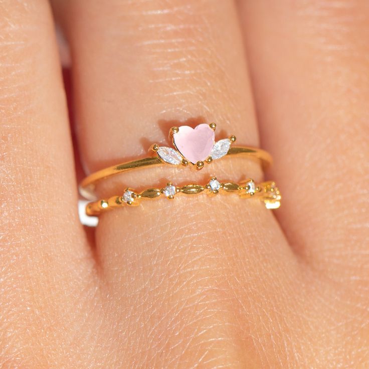 Yours Truly Ring Set – Girls Crew Rings For All Fingers, Cute Pink Rings, Unique Wedding Rings Sets Couples, Simple Promise Rings For Couples, Pretty Jewellery Rings, Small Promise Rings, Cute Rings Gold, Promise Rings Gold, Kawaii Rings