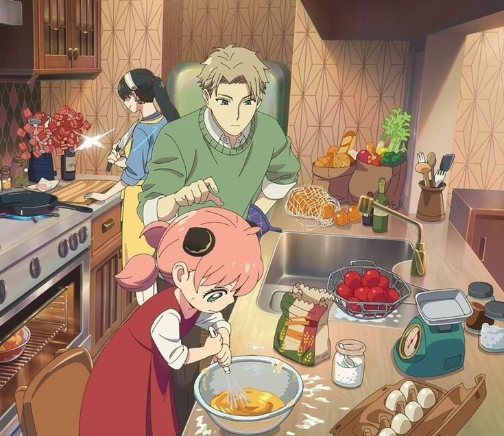 two people in a kitchen with food on the counter and one person holding a bowl