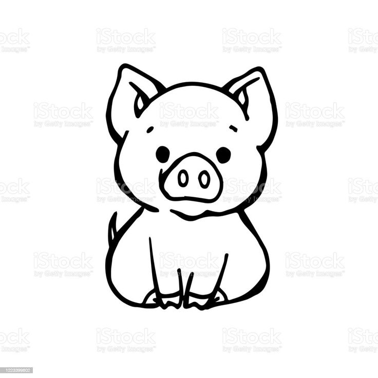 a black and white drawing of a pig sitting down with its eyes closed stock photo