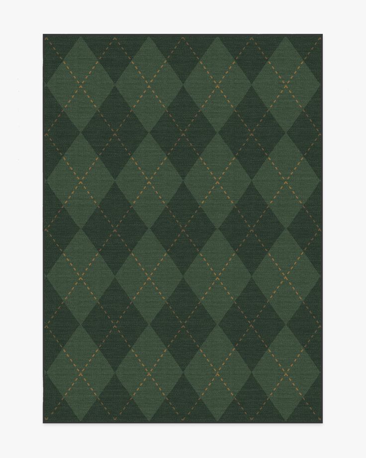 a green and brown rug with an argyle pattern