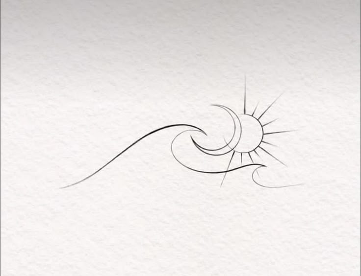 a drawing of a sun and a wave on white paper with the word, i love you