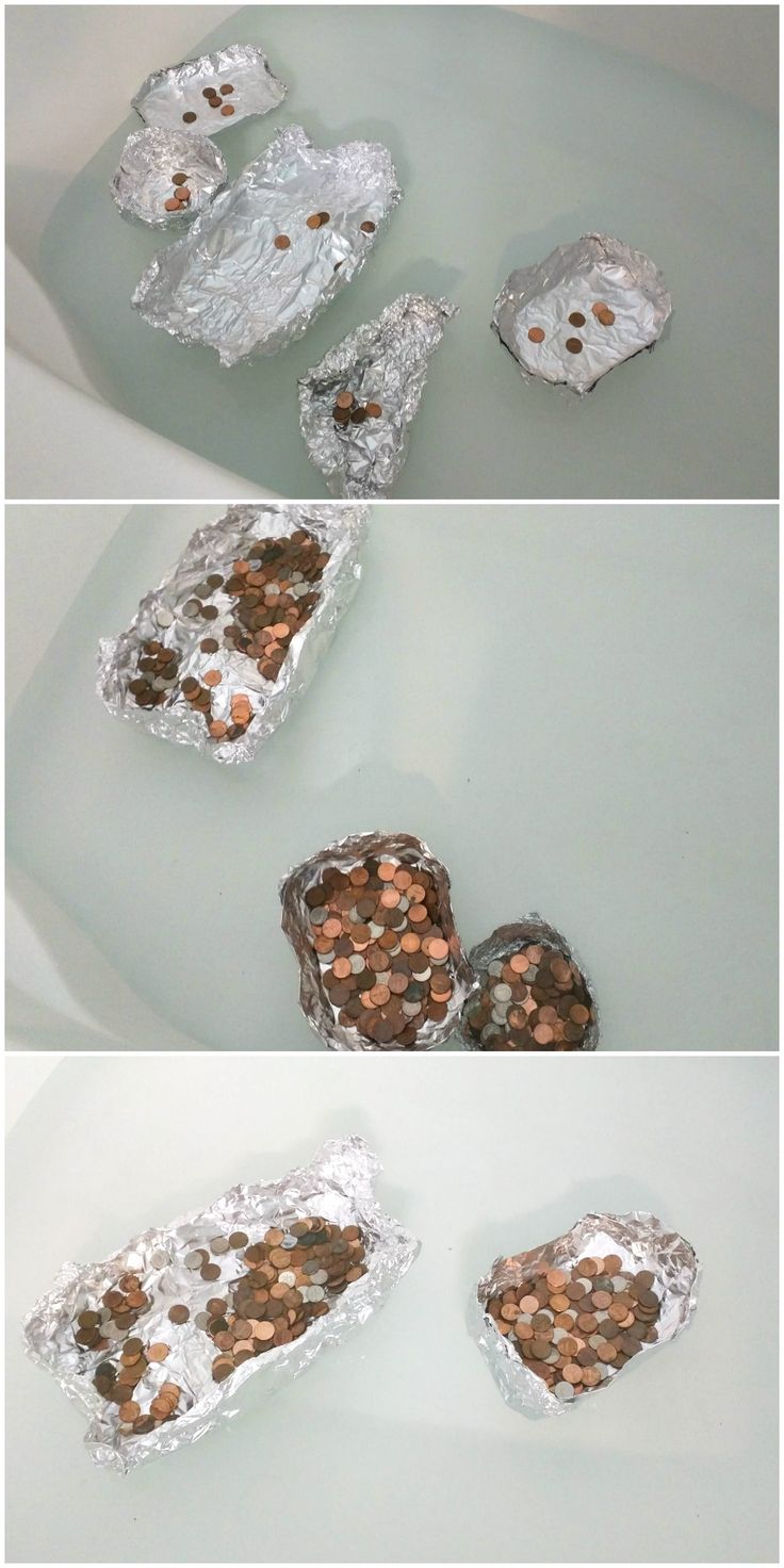 three pictures show different ways to wrap coins in foil