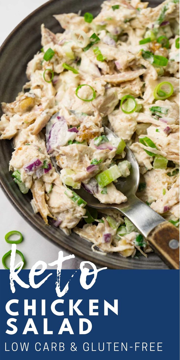 chicken salad on a plate with a serving spoon