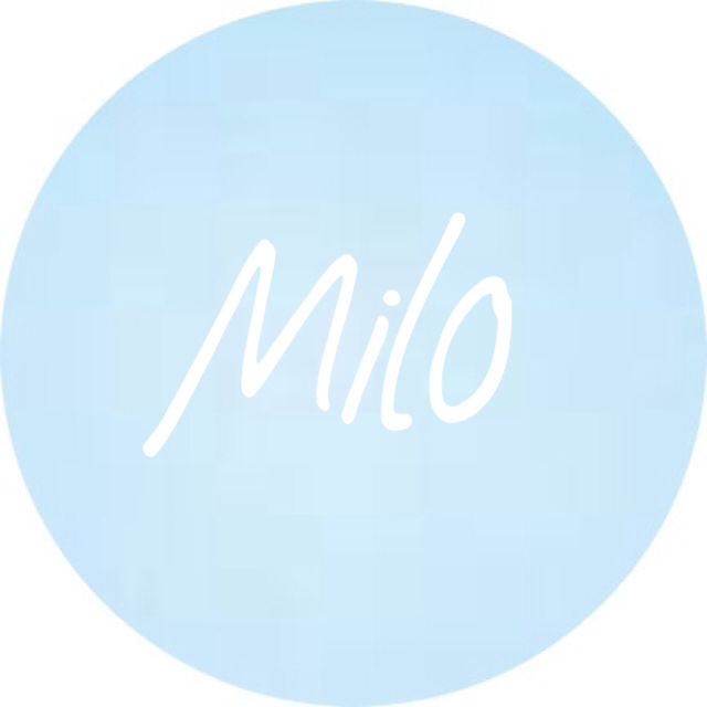 the word milo written in white on a blue circle