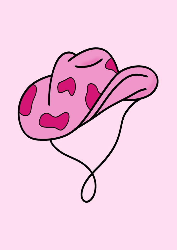 a pink hat with hearts on it is drawn in the shape of a cow's head