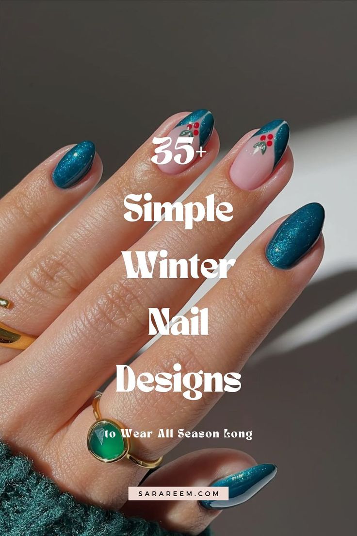 a woman's hand with blue and pink nail polish on it, the words 25 simple