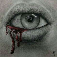 a drawing of an eye with blood dripping from it