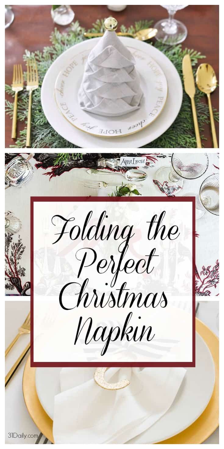 a collage of photos with the words folding the perfect christmas napkin