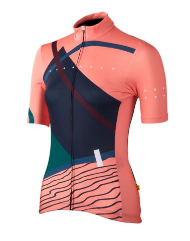 the women's cycling jersey features an abstract design