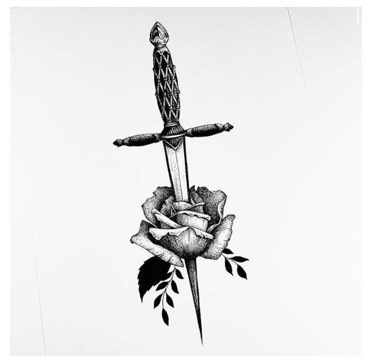 Rose And Knife, Knife And Rose Tattoo, Rose And Dagger Tattoo, Tricep Tattoos, Tattoo Dotwork, Knife Tattoo, Inspiration Tattoos, Leg Tattoo Men, Dagger Tattoo