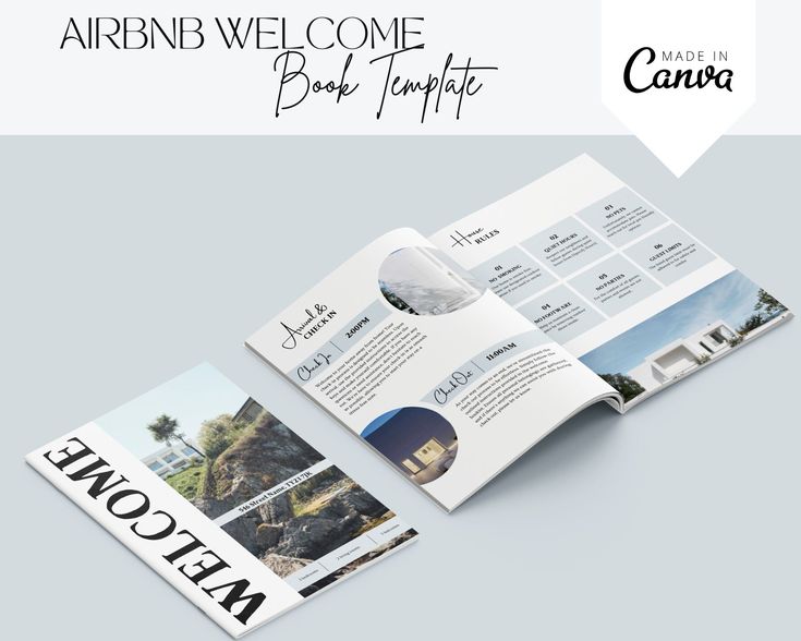 an open brochure is shown with the words, welcome and photos on it