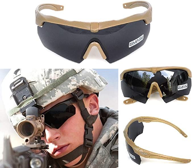 Amazon.com : ANSI Z87.1 Combat Tactical Military Ballistic EYE SHIELD Shooting High Impact Resistance Sunglasses 3 Replacement lenses Eye Prescription Glass Holder (Khaki) : Sports & Outdoors Futuristic Anti-reflective Shield Sunglasses For Summer, Tactical Sunglasses, Futuristic Outdoor Shield Sunglasses With Anti-reflective, Tactical Glasses, Black Anti-reflective Shield Sunglasses For Streetwear, Anti-reflective Aviator Shield Sunglasses For Outdoor, Tactical Uniforms, Army Helmet, Black Stretch Lace