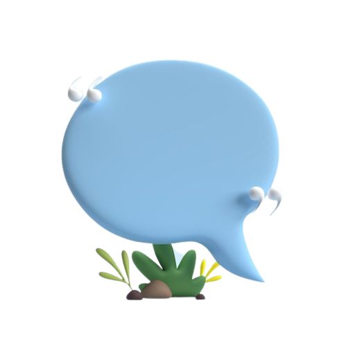 a blue speech bubble sitting on top of a green plant