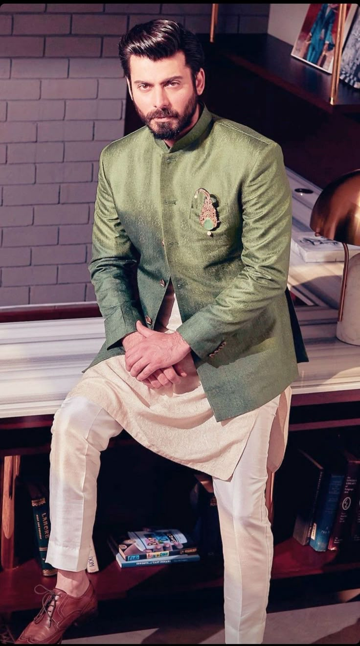 Mehendi Dress For Men, Mehndi Clothes For Men, Pathani Suit With Blazer, Mehndi Boys Dressing, Traditional Indian Wedding Clothes For Men, Mehndi Dress Men, Mens Mehndi Outfit, Groom Mehndi Outfit For Men, Mehndi Outfit For Men Pakistani