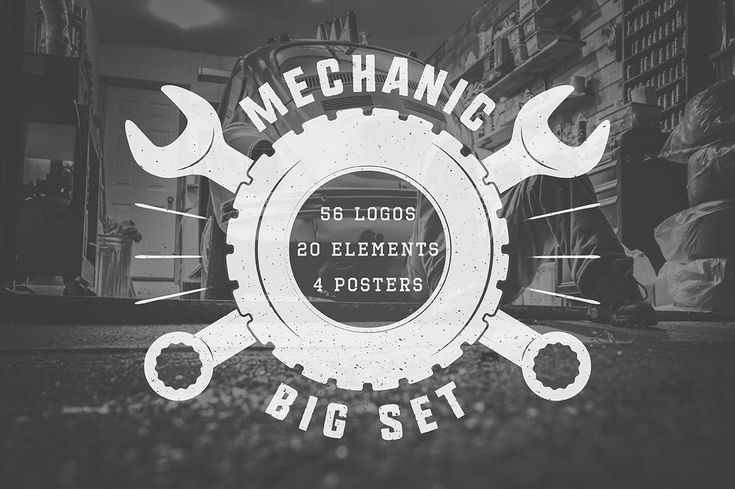 a black and white photo with the words mechanic big set in it's center