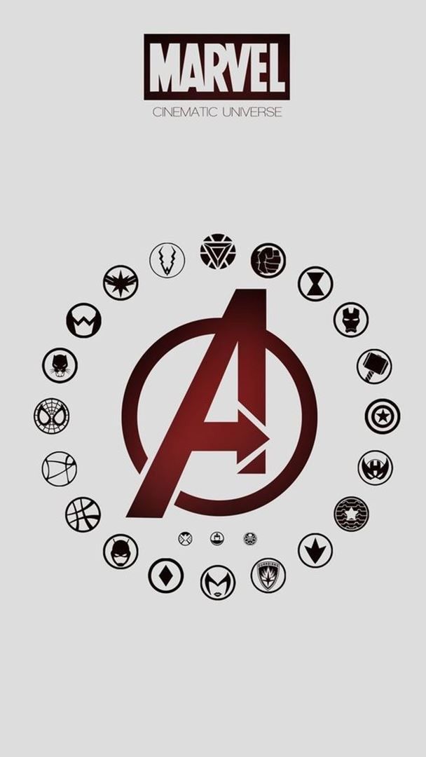 the avengers logo in black and white with many other symbols around it, including an arrow