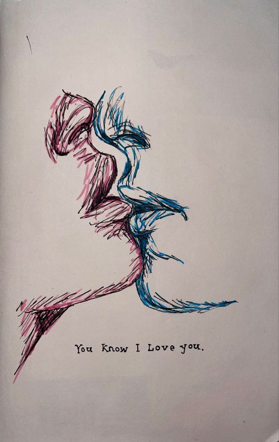 a drawing of a woman running with the words you know i love you