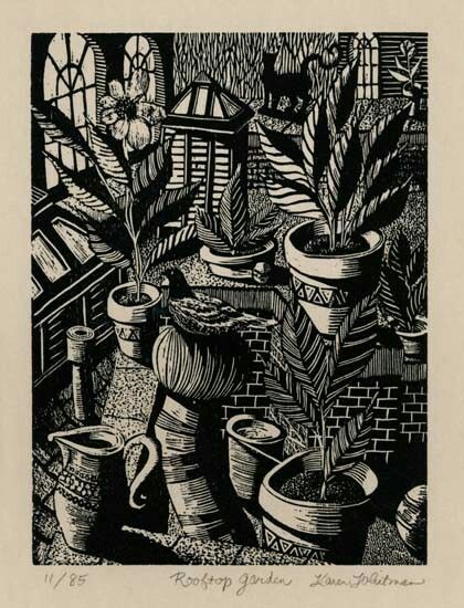 a black and white drawing of potted plants