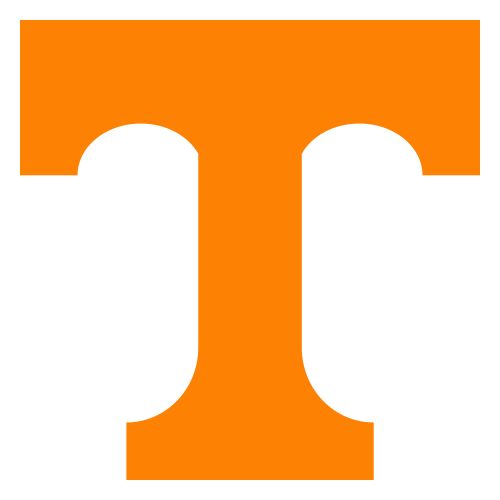 the university of tennessee logo is shown in this orange and white photo, with an orange letter on it