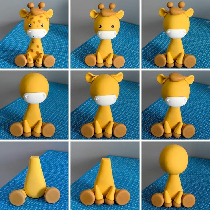 there are many pictures of a giraffe made out of fondant