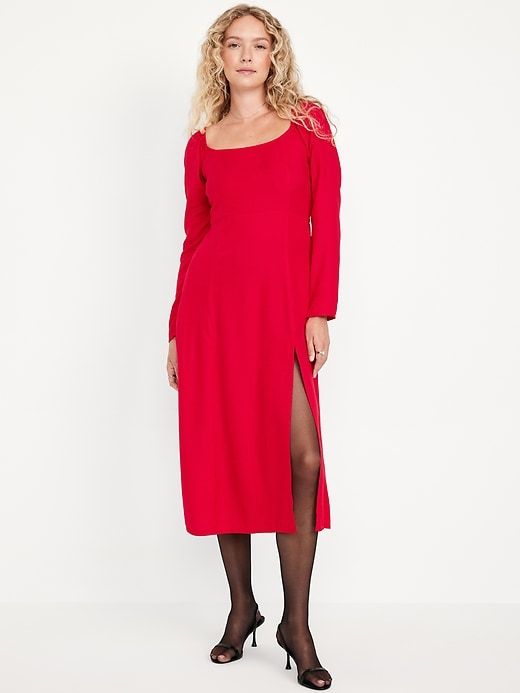 Fit & Flare Crepe Dress | Old Navy Trendy Christmas Outfits, Dress Square Neck, Pajamas Gift, Family Maternity, Old Navy Women, Crepe Dress, Christmas Dress, Fit Inspo, Dress Red