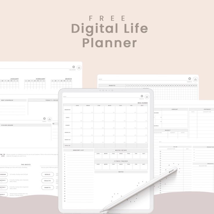 the free digital life planner is shown on top of two ipads