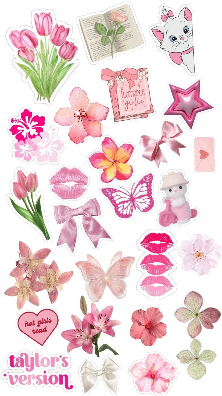 a bunch of pink flowers and butterflies on a white background with the words taylor's version