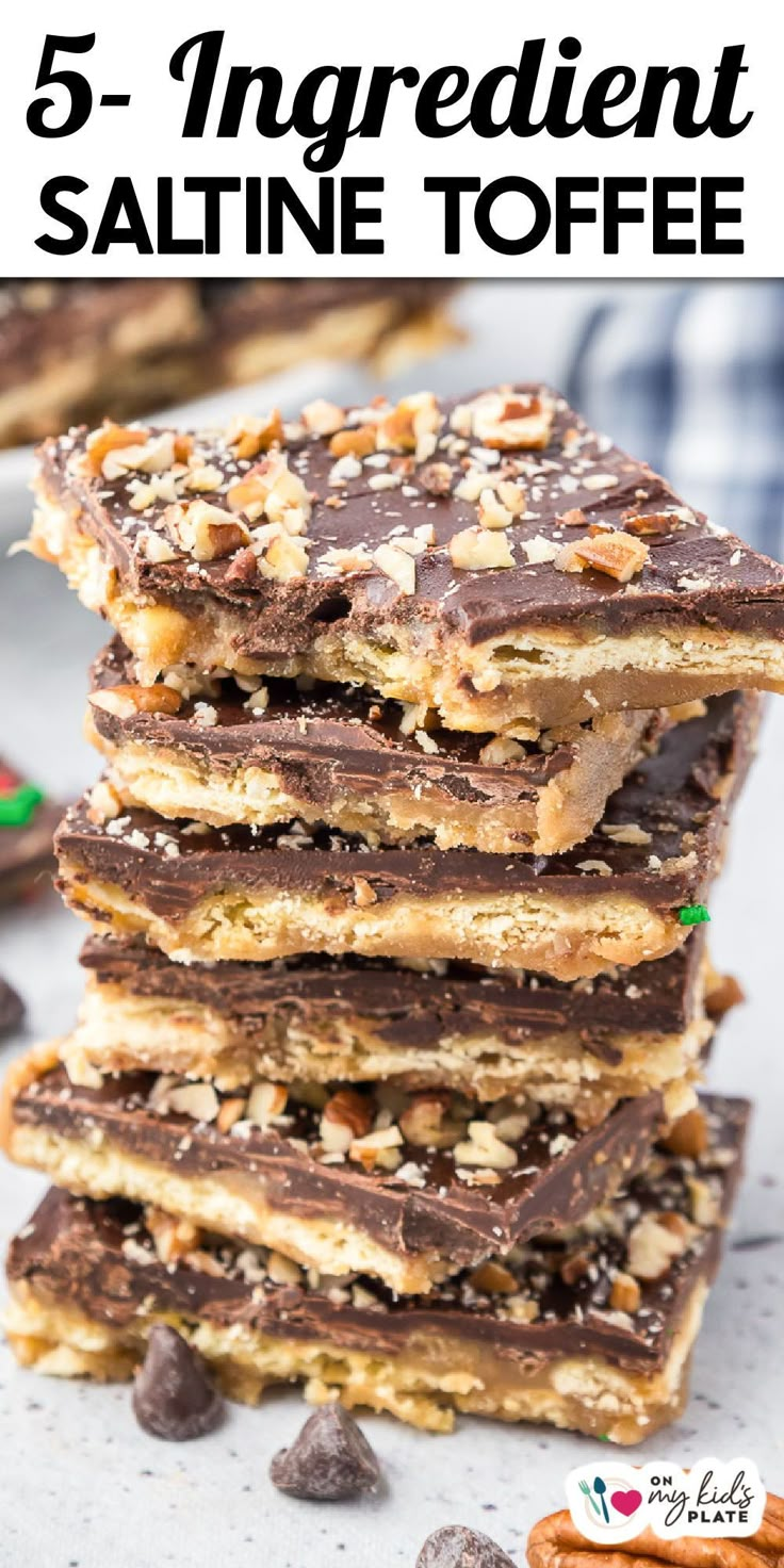 five ingredient saltine toffee stacked on top of each other