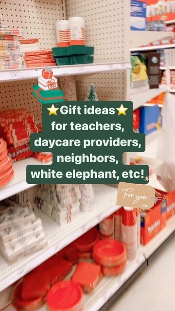 there is a sign that says gift ideas for teachers, daycare providers, white elephant, etc