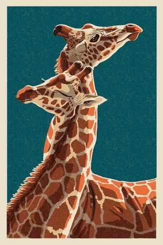 two giraffes standing next to each other with their heads touching in the air