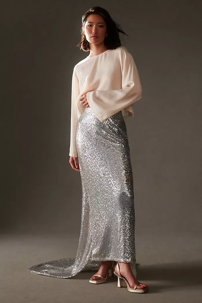 Wedding Guest Guide, Fashion Trend 2024, Sequin Trousers, Mushroom Moon, Maxi Sequin Skirt, Winter Party Outfit, Sequin Midi Skirt, Critics Choice Awards, Anthropologie Uk