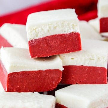 red and white marshmallows stacked on top of each other