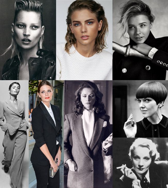 black and white photos of women with different hairstyles, from woman to man