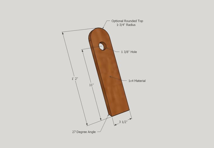 a wooden door handle with measurements for the top and bottom part, including an opening hole