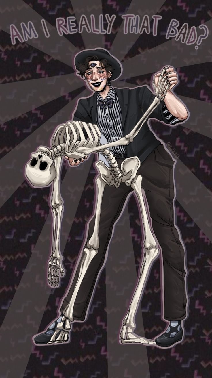 a skeleton with a hat and glasses holding a skull in his hands, says i am really that bad?