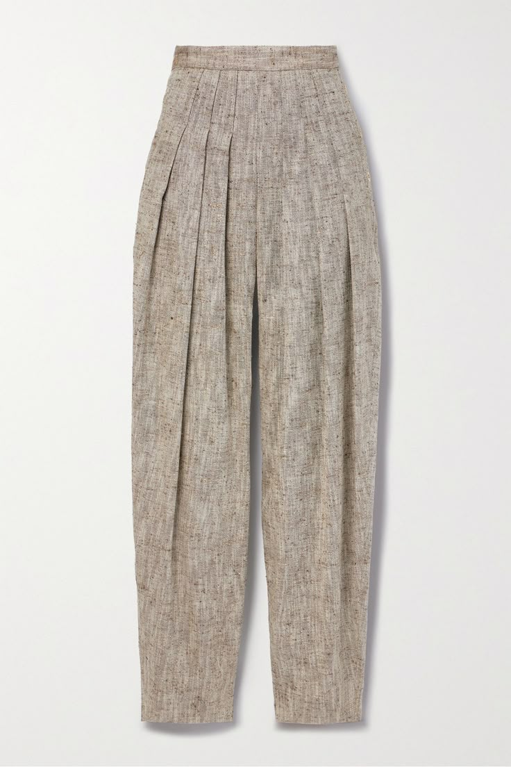 Loro Piana's pants are made from silk, hemp and cotton-blend tweed that has a slightly textured handle. They're sharply pleated through the front to create a slouchy fit before falling to tapered cuffs. Polished gold-tone buttons trace from the hips to the high-rise waist. Celestial Floral, Elegant Pant, Cashmere Pants, Professional Wardrobe, Aviator Style, Silk Pants, Tapered Pants, Pleated Pants, Wool Pants