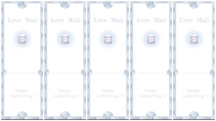 four white mail envelopes with the words love mail and two cupcakes on them