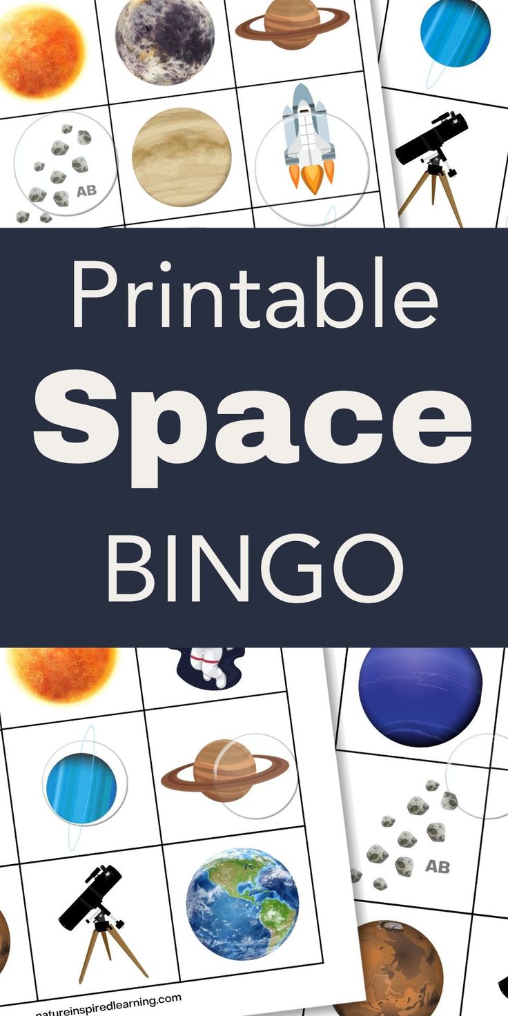 colorful bingo boards with space images and clear bingo chips on top with a navy rectangle in the middle with white text overlay. Space Bingo, Solar System Bingo Free Printable, Solar System Facts Printables, Planets Lesson Plans Solar System, Solar System Word Search Free Printable, Solar System Lessons, Astronomy Lessons, Space Lesson Plans, Bingo Card Template