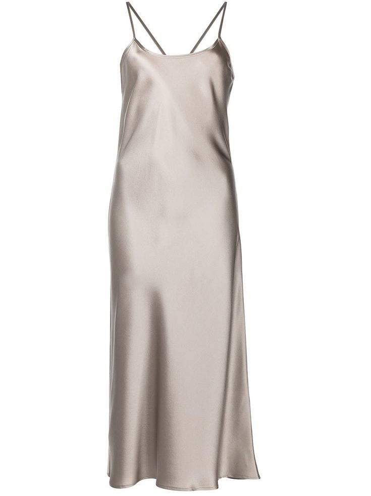 sleeveless silk midi dress from VOZ featuring thin shoulder straps, sleeveless, mid-length, straight hem, silver grey and silk. POSITIVELY CONSCIOUS: We've partnered with Good On You — an ethical agency that rates how sustainably brands perform across various people, planet and animal welfare criteria. This product comes from a Conscious brand that performs well in relation to their impact on animals.. Silk Flowy Dress, Pastel Dress, Grey Midi Dress, Gray Silk, Sustainable Practices, Silk Midi Dress, Vestido Casual, Silver Dress, Animal Welfare