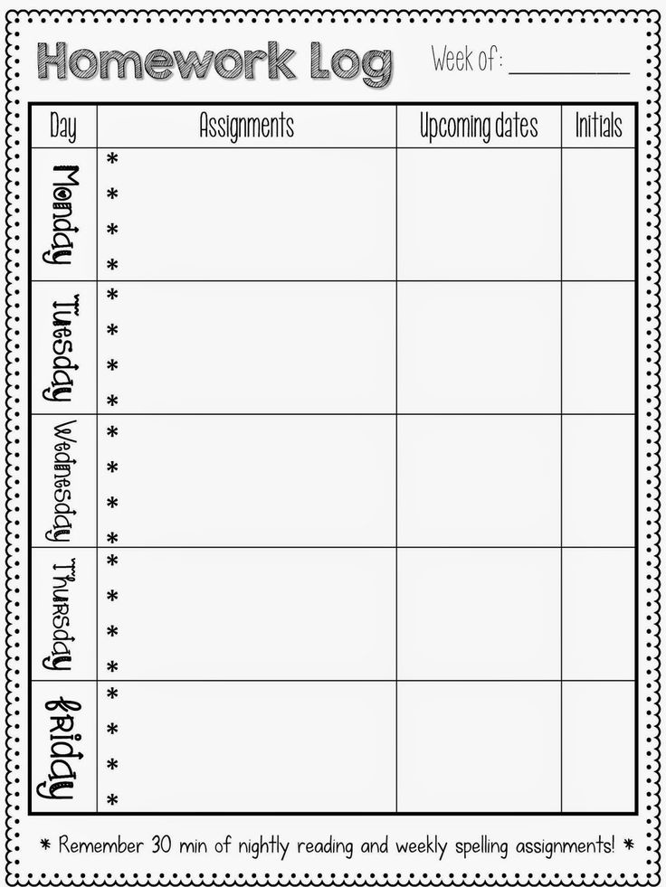 the homework log for students to use in their homeschool worksheet,