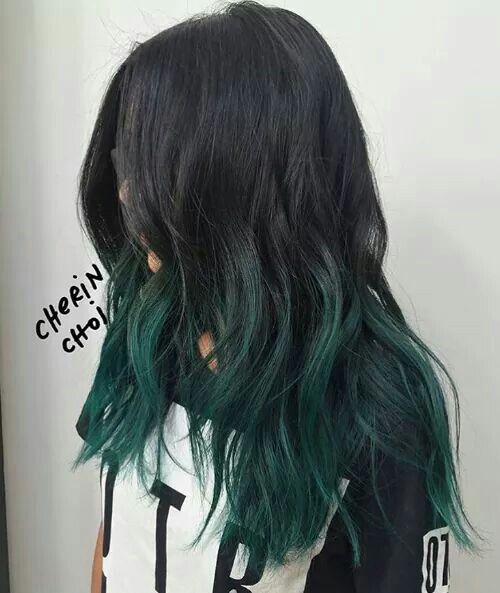 Black and green hair ♡ Green And Black Hair, Grey Balayage, Black And Green Hair, Blonde Ombre Hair, Dark Green Hair, Best Hair Dye, Hair Dyed, Brown Ombre Hair, Bronde Hair