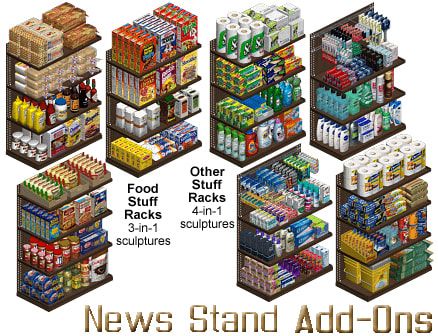 the news stand ad - ons are designed to look like they have different types of food