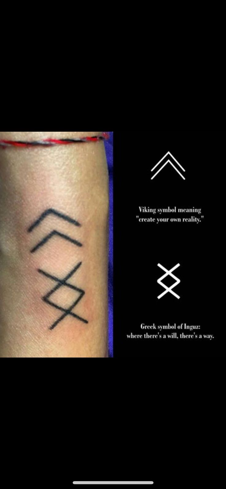 an image of a wrist tattoo with two different symbols on the arm and one in the middle