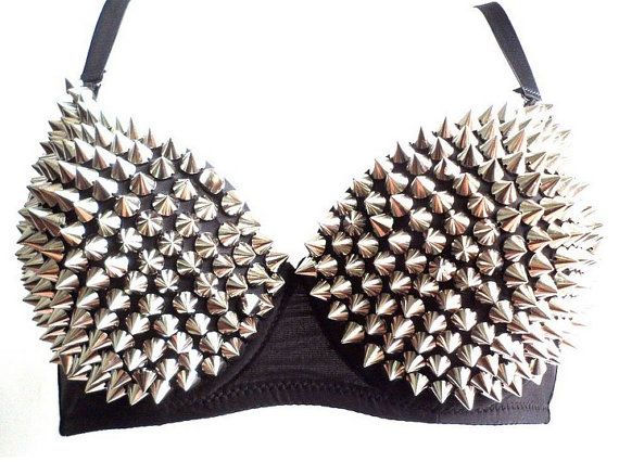 Sexy Women PUNK GAGA Metallic Gathers Push Up Spike Stud Rivet Bra Clubwear on Etsy, $18.50 Spikes Fashion, Studded Bra, Heavy Metal Fashion, Metal Spikes, Metal Style, Rock Style, Lady Gaga, Festival Bra, Look Fashion