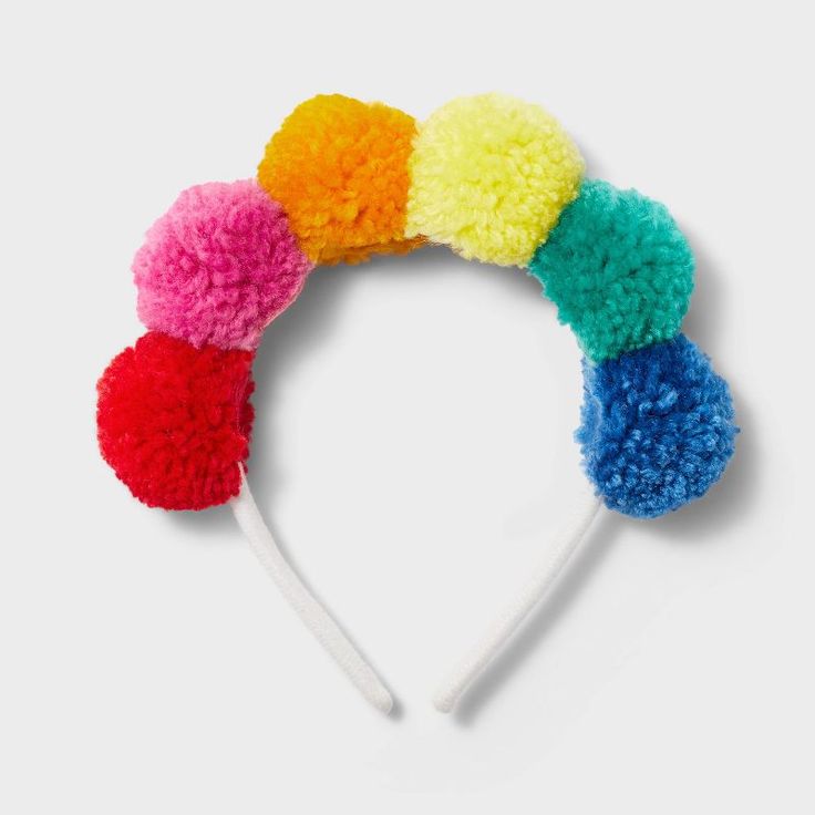 1ct Rainbow Pom-pom Headband - Spritz™ : Target Party Favor Cups, Pom Pom Headband, Rainbow Headband, Unique Party Favors, Glitter Headbands, Up Theme, Pom Pom Crafts, Party Headband, Crochet Table