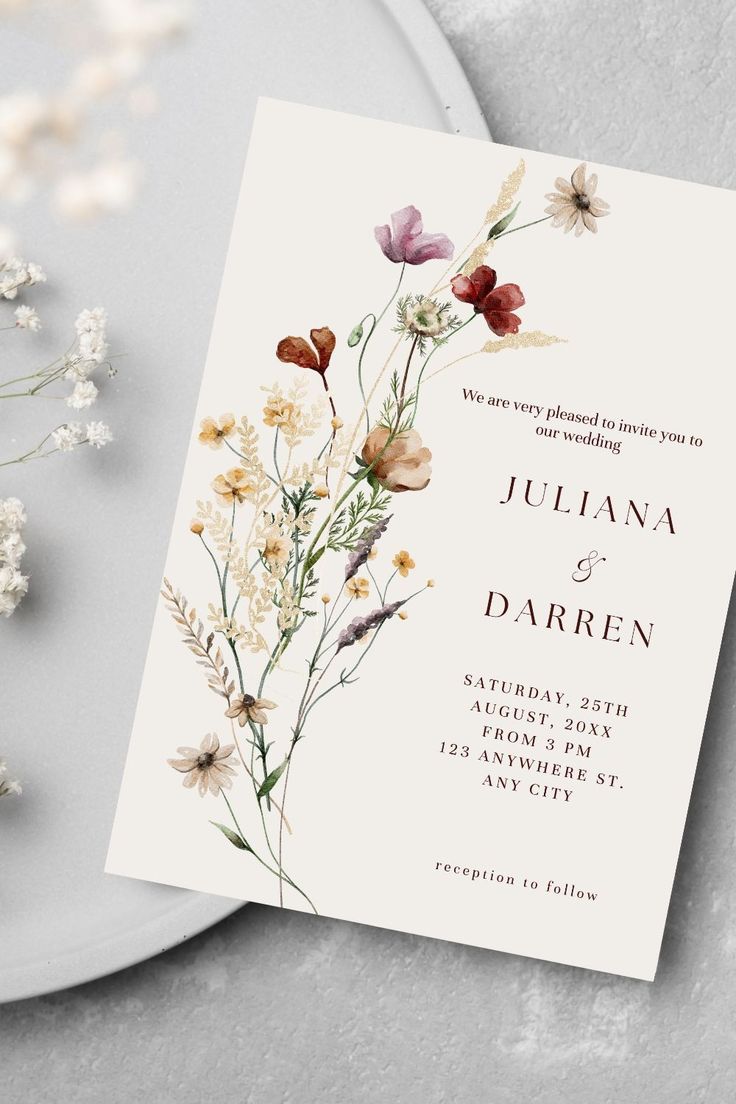 Wildflower Invitation Wedding, May Wedding Invitations, Spring Invitations Template, Invitations Wedding Digital, Invite Wedding Card, Wedding Invitation Wildflower, Wedding Invitation Spring, Wedding Invites Floral, Wildflower Wedding Invite