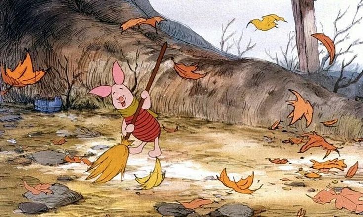 an image of a cartoon character in the woods with leaves falling from trees and rocks