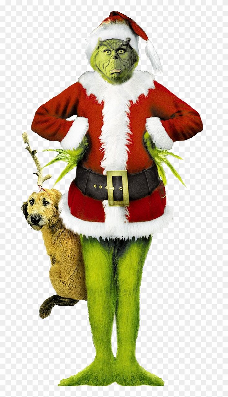 the grinch is standing next to his dog